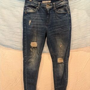 KanCan Women's Distressed Dark Blue Skinny Jeans